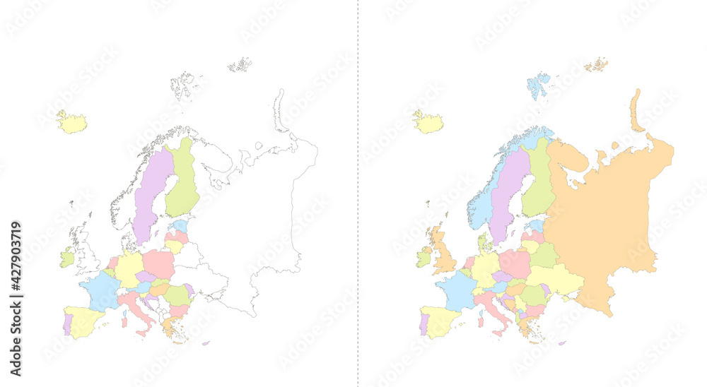 Map of Europe and European union divided to separates states blank Map of Europe and European union divided to separates states blank