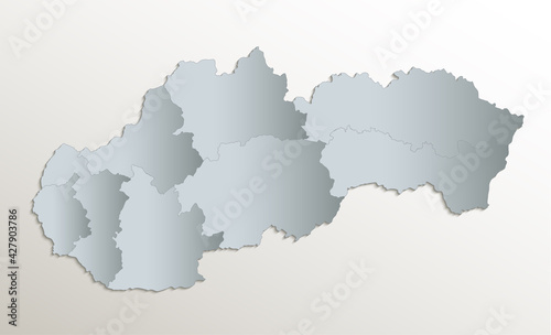 Slovakia map  administrative division Slovak Republic  white blue card paper 3D blank