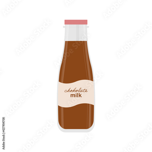 Glass bottle of chocolate milk on a white background. Vector illustration. Realistic execution. Sign, badge. For widespread print and web use.
