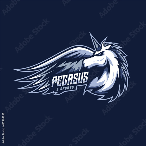 holy pegasus esports logo design. illustration of holy pegasus mascot design.