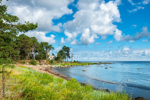 Fototapeta Naklejka Na Ścianę i Meble -  Baltic sea coast and lighthouse. Vergi, Estonia