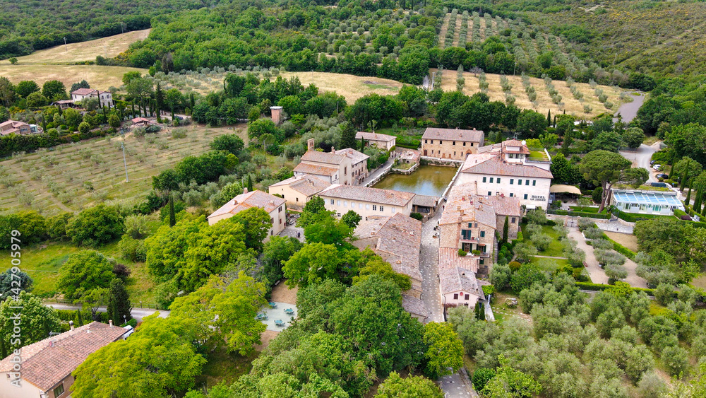 Aerial view of Bagno Vignoni, Italy