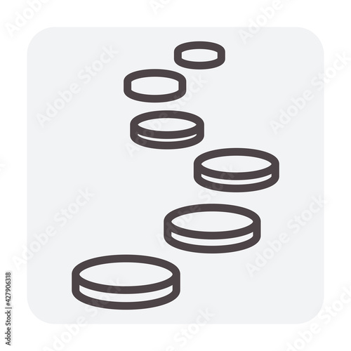 Round brick or block vector icon. That stone, rock or concrete for landscape by paving at outdoor, park, yard or garden to create pavement floor, path, walkway, pathway or road. Editable line stroke.