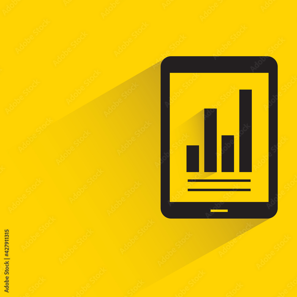 smartphone and bar chart with shadow on yellow background smartphone and bar chart with shadow on yellow background