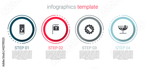 Set Effervescent tablets in water, Street signboard with Bar, Bottle cap and Cocktail. Business infographic template. Vector