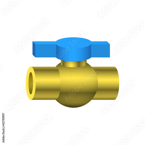 PVC plastic ball valve vector design isolated on white background. Part for connection, repair, maintenance and installation pipe in house pipeline system to control water in plumbing or water supply.