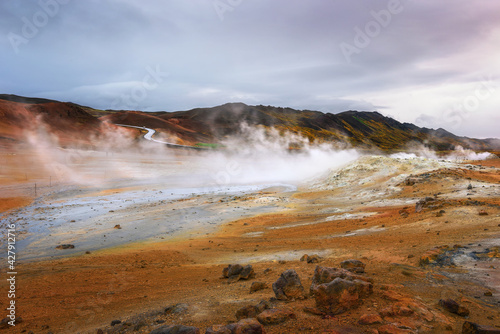 Hverir geothermal area near lake Myvatn in Iceland