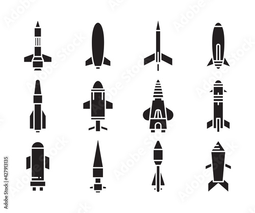 torpedo missile icons vector set