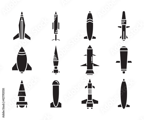 torpedo missile icons vector set
