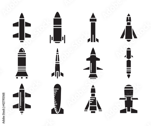 torpedo missile icons vector set