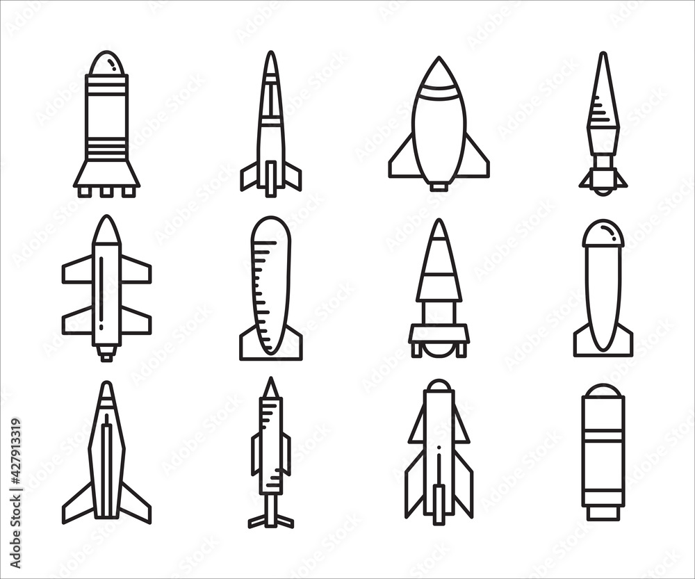 rocket missile icons set line design rocket missile icons set line design