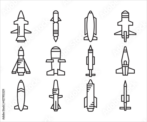 rocket missile icons set line design