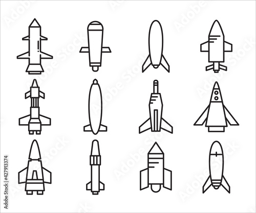 rocket missile icons set line design