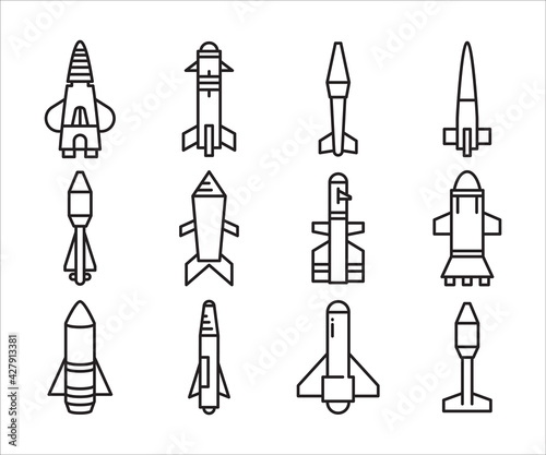 rocket missile icons set line design