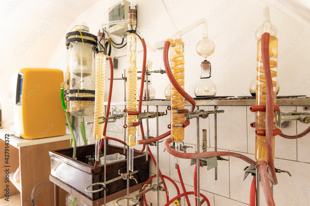 wine's laboratory with traditional and modern apparatus