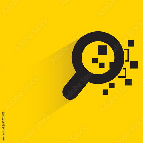 magnifier glass for data analytics concept with shadow on yellow background