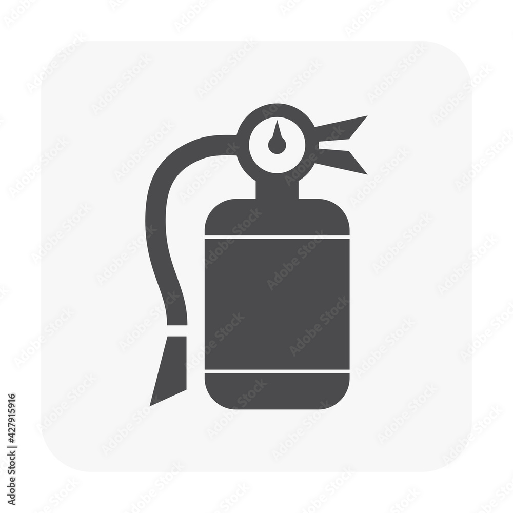 Fire extinguisher vector icon. Safety equipment or emergency tool with handle, sign, hose, chemical powder or foam for firefighter to extinguish, protection, prevention, suppression by spray to fire. Fire extinguisher vector icon. Safety equipment or emergency tool with handle, sign, hose, chemical powder or foam for firefighter to extinguish, protection, prevention, suppression by spray to fire.