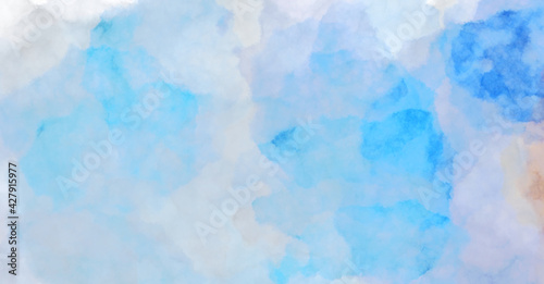 Watercolor painted background with blots and splatters. Brush stroked painting. 2D Illustration. © Hybrid Graphics