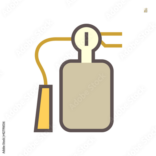 Fire extinguisher vector icon. Safety equipment or emergency tool with handle, sign, hose, chemical for firefighter to extinguish, protection, prevention or suppression by spray to fire. 64x64 pixel.