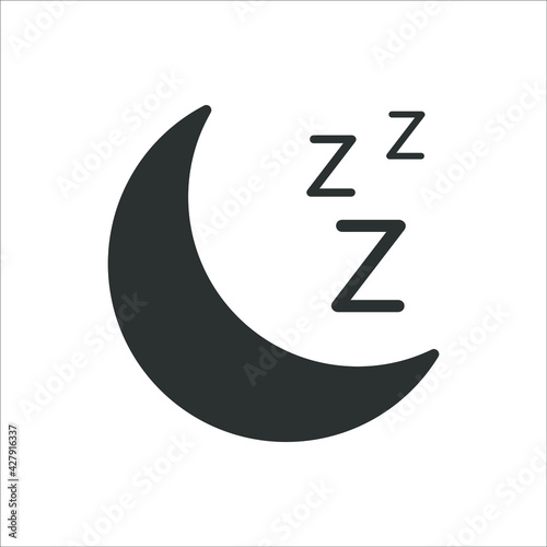 Sleep icon isolated on white background. Sleeping moon pictogram. Dream vector illustration.
