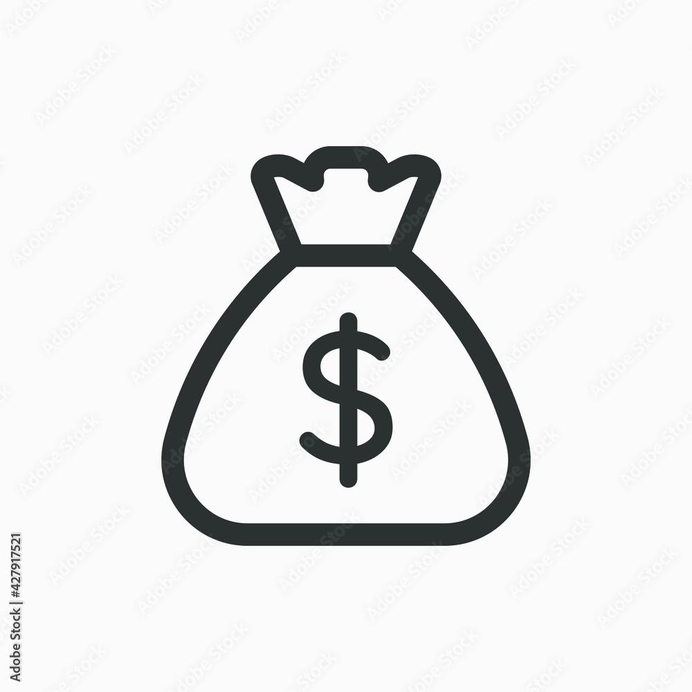 Dollar icon. American currency symbol. Sack with US dollar isolated on white background. Money bag outline icon vector pictogram. Dollar icon. American currency symbol. Sack with US dollar isolated on white background. Money bag outline icon vector pictogram.