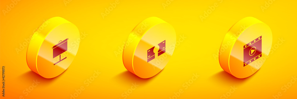 Set Isometric Projection screen, Stacks paper money cash and Play Video icon. Vector Set Isometric Projection screen, Stacks paper money cash and Play Video icon. Vector
