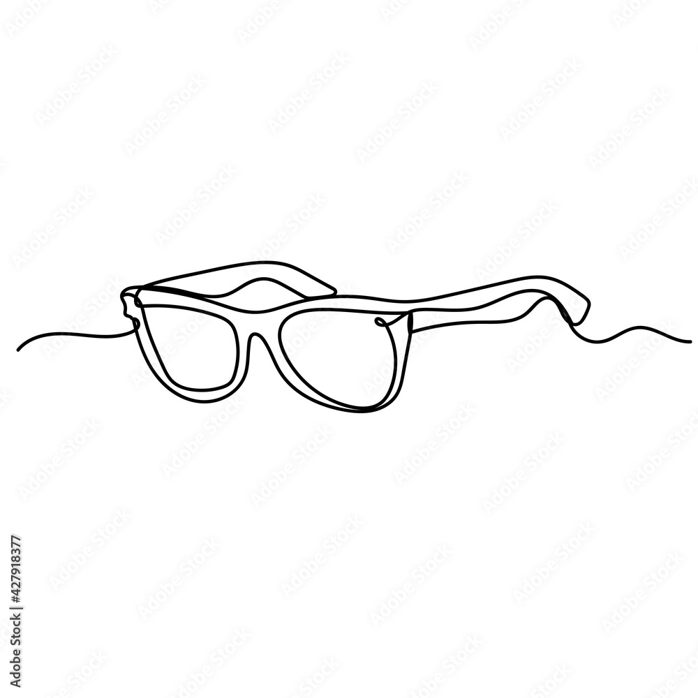 Continuous one line of sun glasses in silhouette. Minimal style. Perfect for cards, party invitations, posters, stickers, clothing. Black abstract icon. Continuous one line of sun glasses in silhouette. Minimal style. Perfect for cards, party invitations, posters, stickers, clothing. Black abstract icon.
