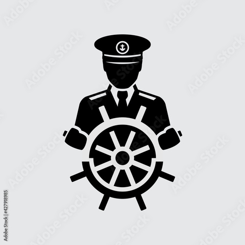 Captain of a Ship Holding Steering Wheel Vector Icon