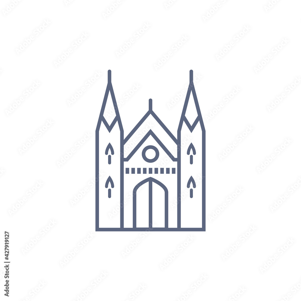 Cathedral line icon - catholic chapel simple linear pictogram on white background. Vector illustration.