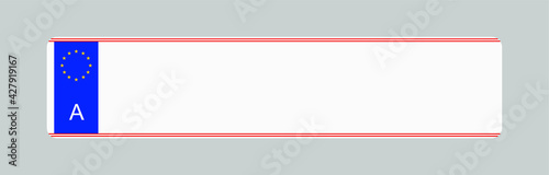 The license plate of Austria. Vehicle registration plates frame vector isolated. Austrian car number plate template.