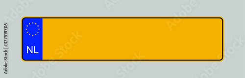 The license plate of the Netherlands. Vehicle registration plates frame vector isolated. Dutch car number plate template.