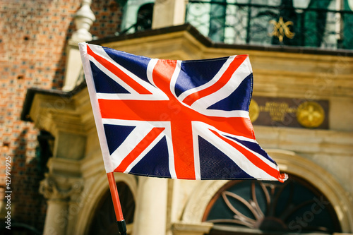 British flag in the city streets