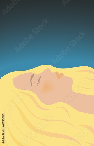 Woman with big blond hair sleeping, relaxing. The illustration could be found with different colors of hair and skin. Vector illustration. EPS10.