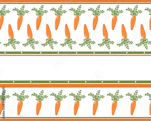 seamless horizontal border carrot. Coupon for the design of kitchen textiles, towels, curtains, runners, napkins. Rustic style, vector illustration, flat