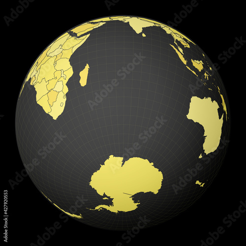 TAAF on dark globe with yellow world map. Country highlighted with blue color. Satellite world projection centered to TAAF. Beautiful vector illustration. photo