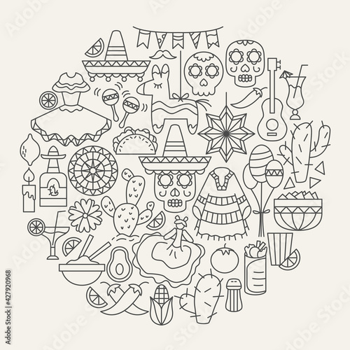 Cinco de Mayo Line Icons Circle