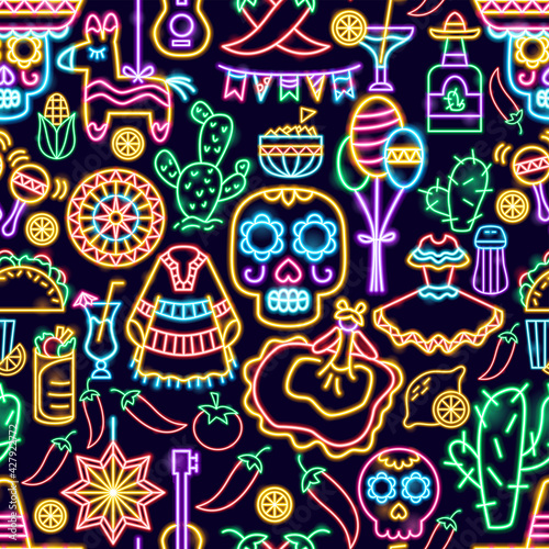 Mexican Holiday Seamless Neon Pattern