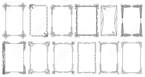 Decorative frames. Vintage calligraphic antique borders. Ornate calligraph rectangle frames, wedding elegant ornamental borders and filigree floral ornaments for framed certificate template