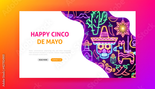 Happy Cinco de Mayo Neon Landing Page