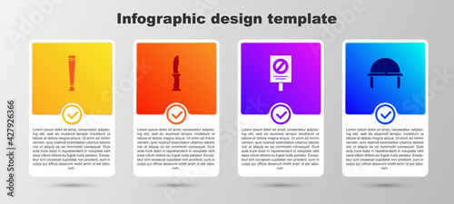Set Police rubber baton, Military knife, Protest and helmet. Business infographic template. Vector