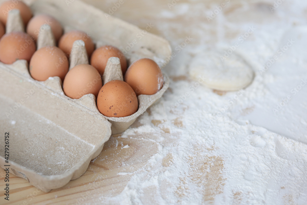 packing eggs and flour on the table packing eggs and flour on the table