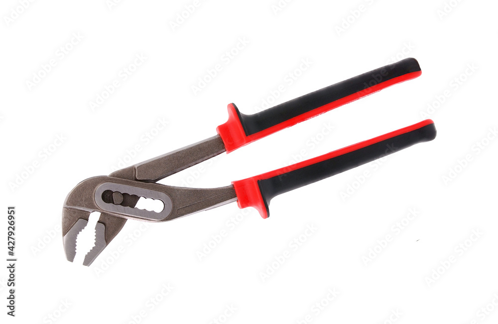 Adjustable water pump pliers for plumbing job isolated on white Adjustable water pump pliers for plumbing job isolated on white