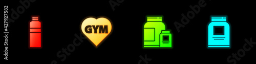 Set Fitness shaker, gym heart, Sports nutrition and icon. Vector
