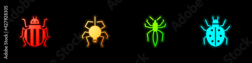 Set Colorado beetle, Spider, and Mite icon. Vector