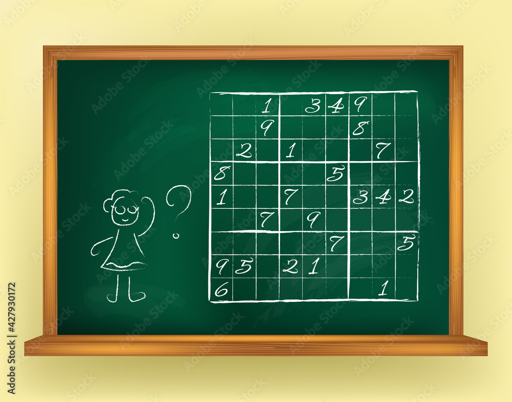 Fototapeta premium Sudoku. Expert level. Imitation of writing with chalk on a blackboard.