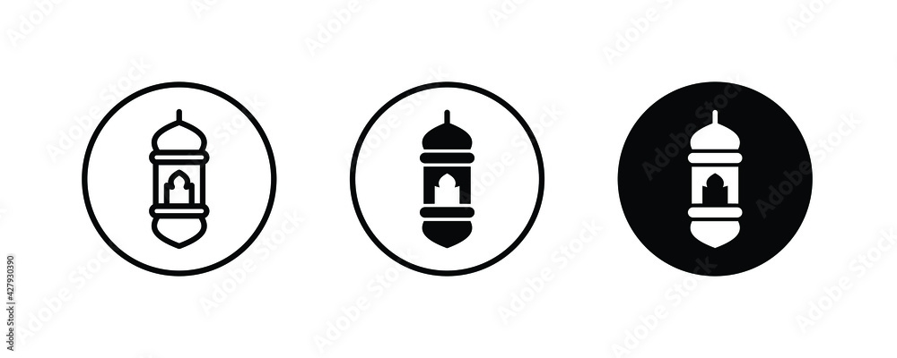 Lantern icon, Islamic, Ramadan, Eid al-Fitr, Eid al-Adha.Chinese, Arabic lanterns Muslim antique lamp. Old oil, light icons button, vector, silhouette, sign, symbol, logo, illustration, pictogram