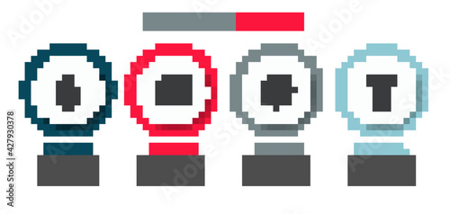 Set Stopwatch, Rubik cube, Casino chip and Domino. Business infographic template. Vector