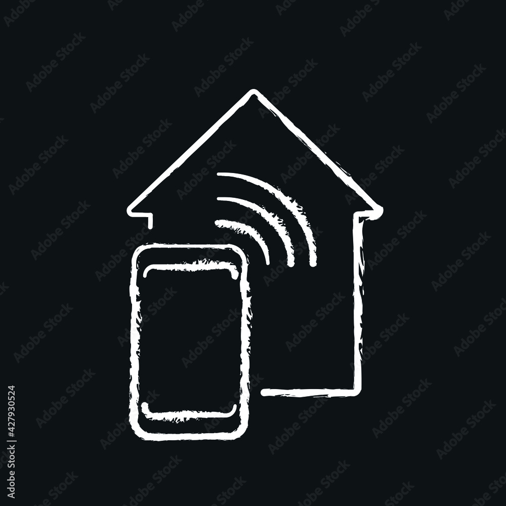 Home control by phone chalk icon. Smart house. Thin line customizable illustration. Contour symbol. Vector isolated outline drawing.