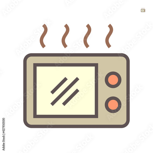 Microwave oven vector icon. kitchenware, appliance or household with timer control button for cooking, baking or heating food by technology in kitchen, home, hotel, office and restaurant. 64x64 pixel.