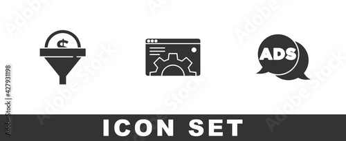 Set Lead management, Browser setting and Advertising icon. Vector